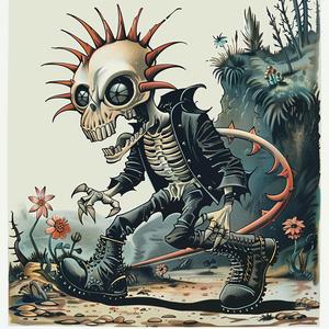 skeleton  cartoon  spiked  hair  knife  comic  illustration  vintage  character  art 1049099