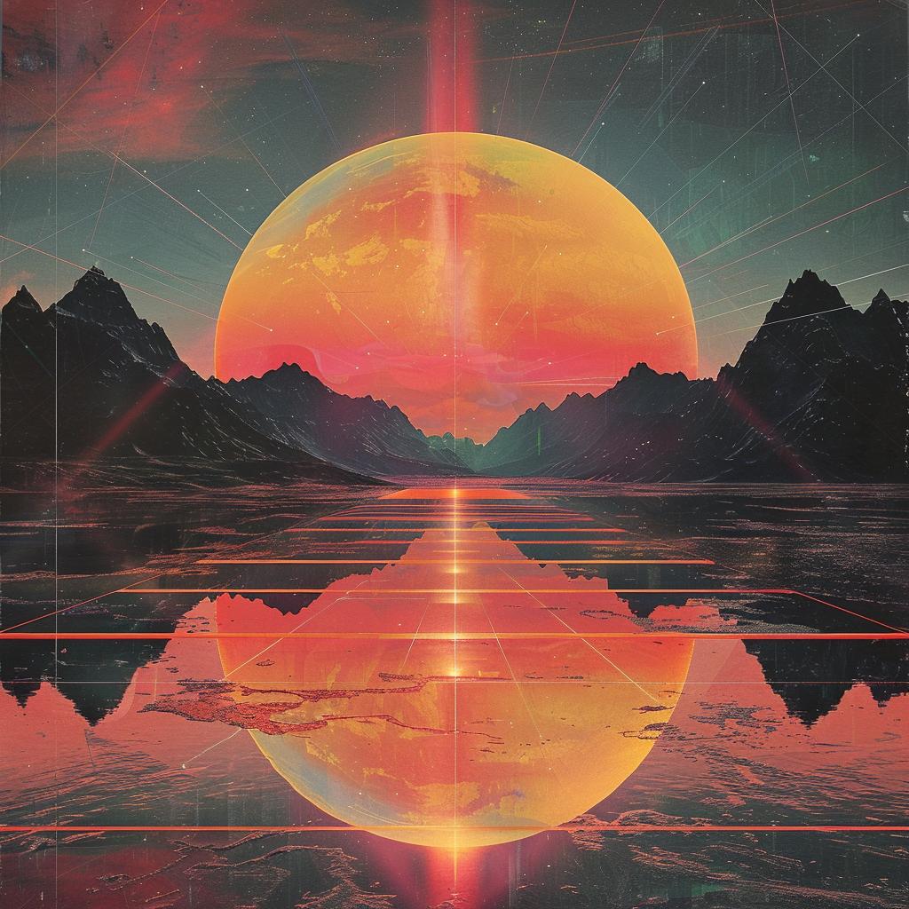 album  cover  1980s  synthwave  trippy  geometric  sun  water  mountains  electro 960802