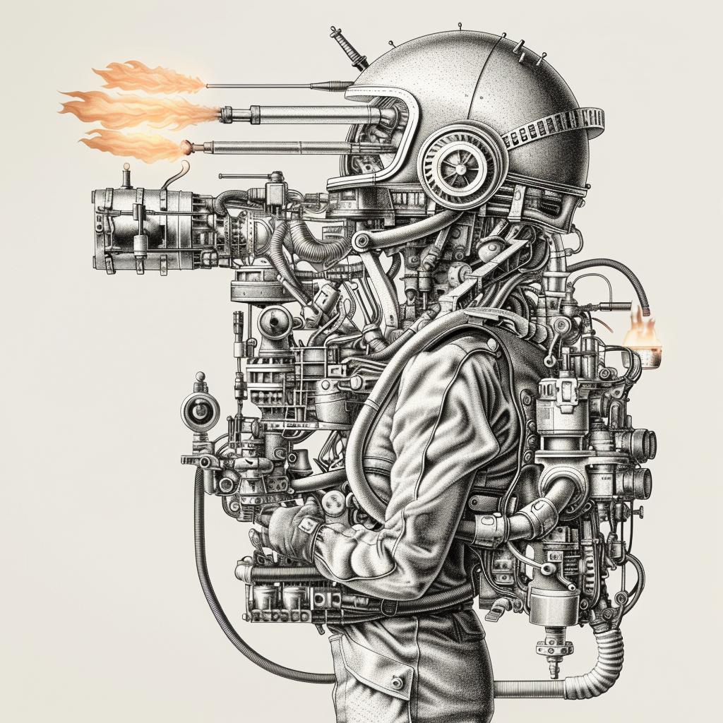 monster  robot  cyborg  flamethrower  drawing  white  background  fire  illustration  art 944083