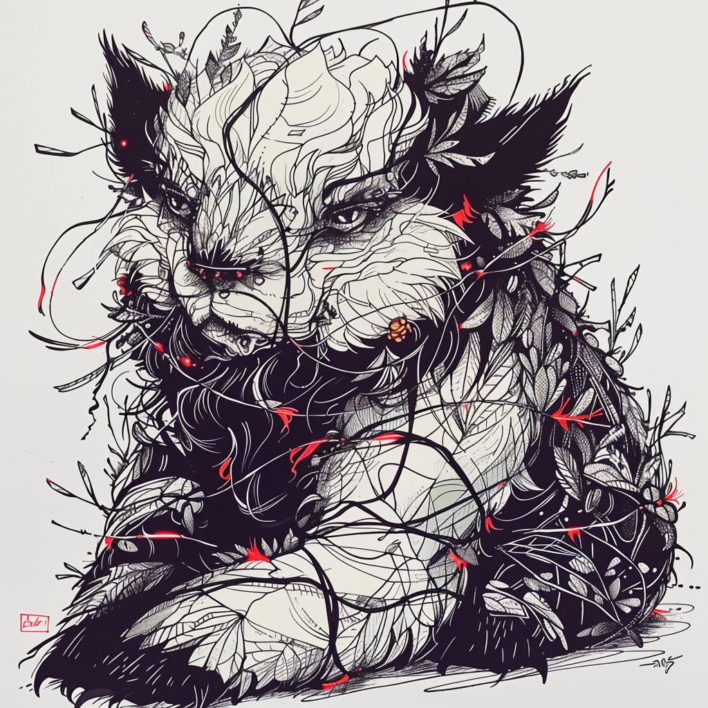 drawing  bear  flowers  hybrid  creature  fantasy  art  unique  mythical  nature 952327