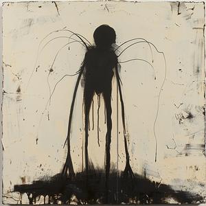 minimalist  risography  monster  encaustic  figure  black  white  wings  abstract  art 1062388