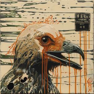 bird  orange  paint  encaustic  art  Emek  abstract  vibrant  modern  illustration 1065841