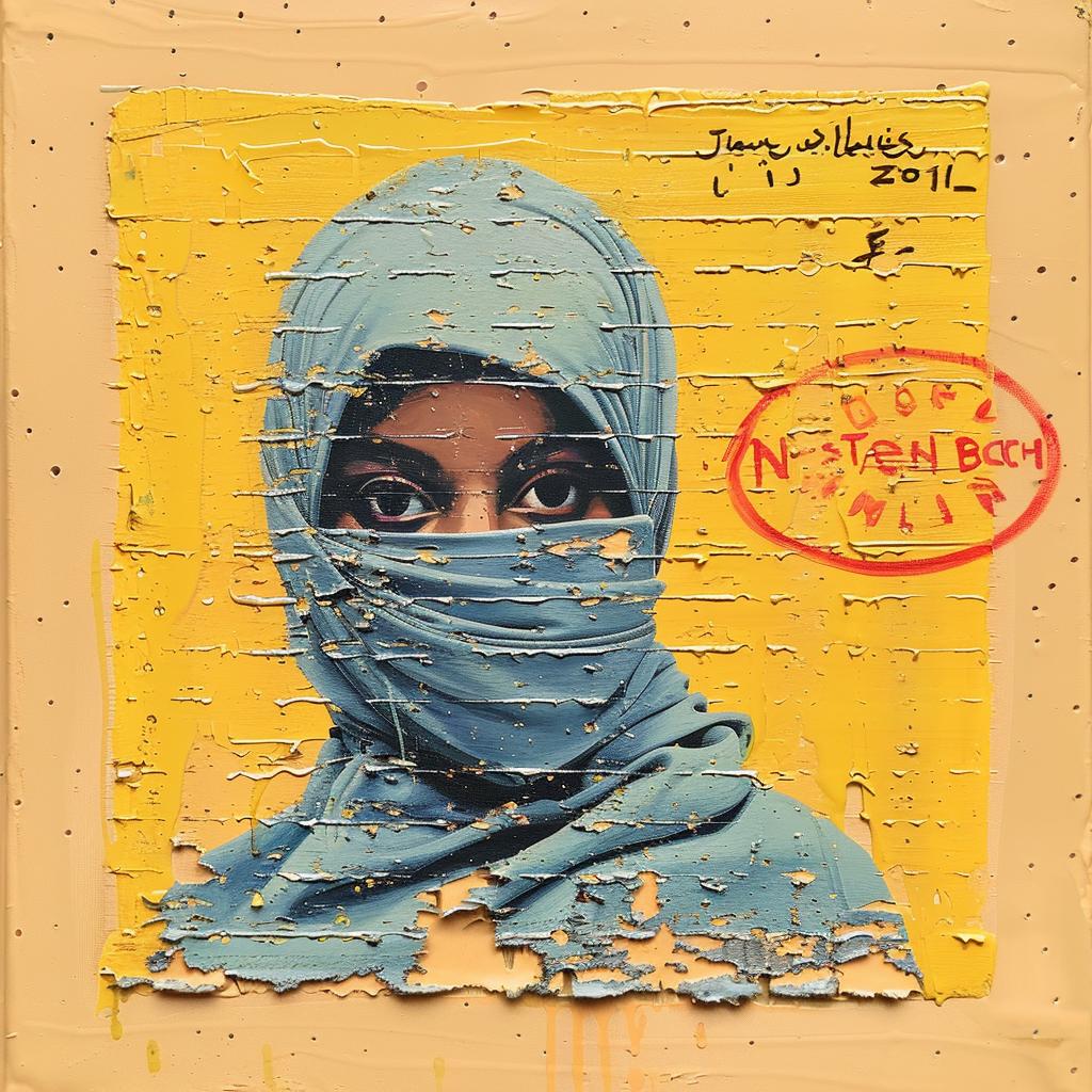 woman  blue  scarf  encaustic  paint  impasto  Middle-Eastern  portrait  colorful  texture 1015878