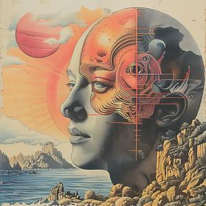 غلاف ألبوم CREATIVE SURREAL من تصميم Mitsumasa Anno Risograph، امرأة رمزية تشبه الشمس في أحلامها 1036950