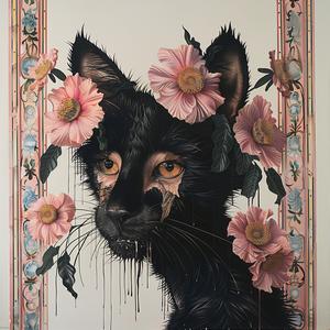 painting  black  cat  flowers  art  nature  color  whimsical  bright  creative 1073713