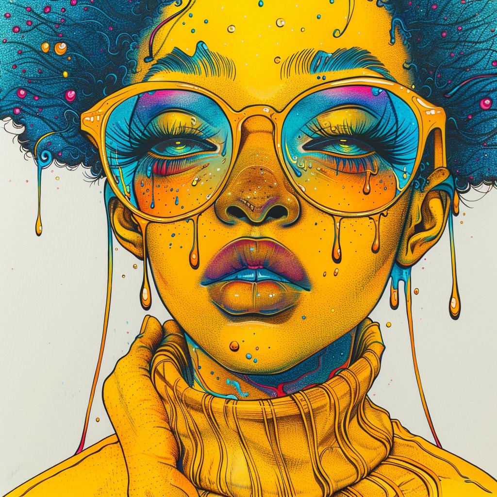 Pop Art  painting  woman  glasses  yellow  sweater  dripping  makeup  illustration  colorful 939244