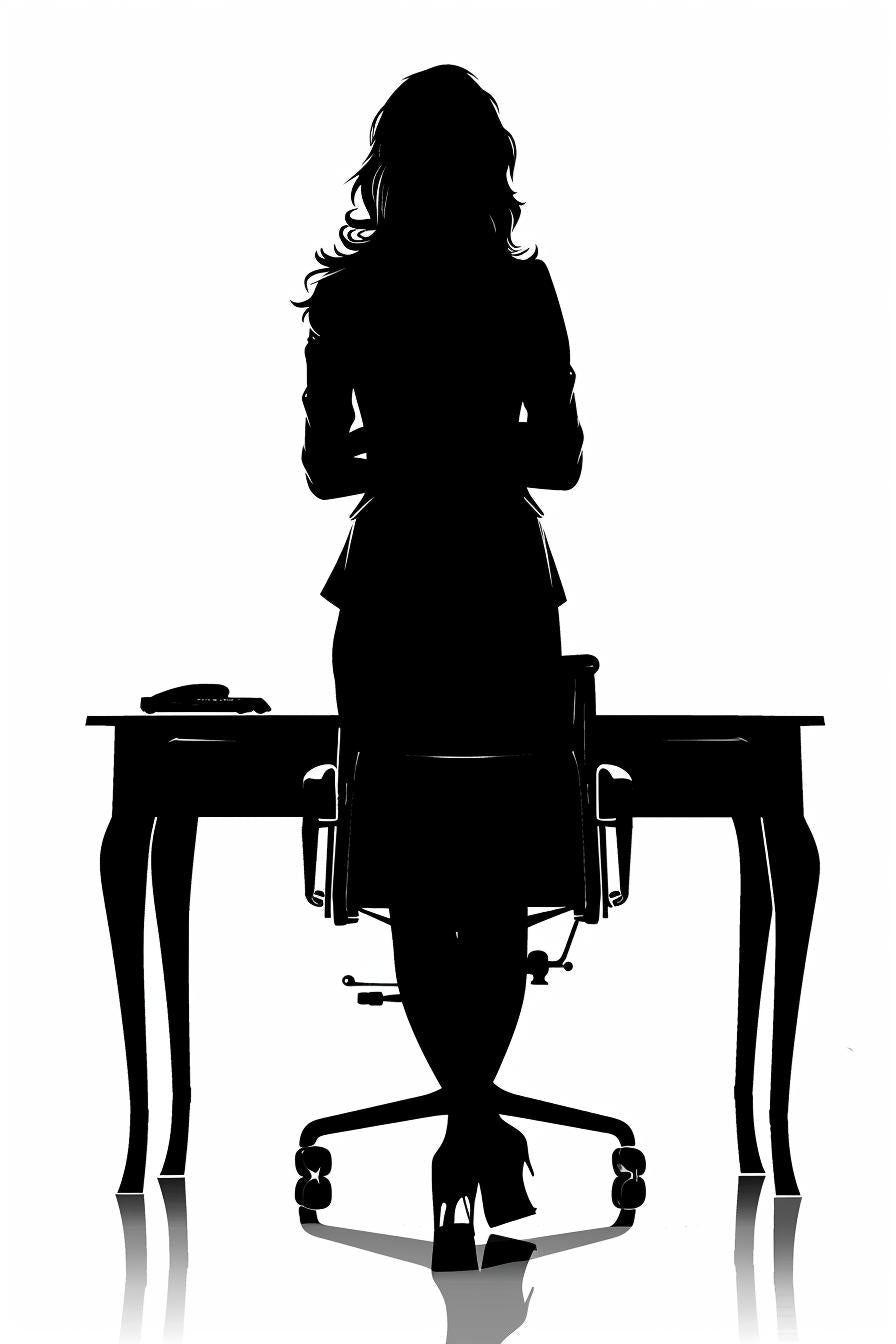 صورة ظلية لامرأة مكتب بخلفية بيضاء متجهة SVG مساحة عمل مكتبية بسيطة 954542