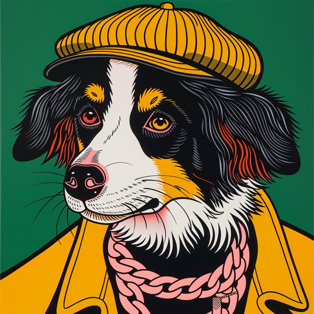border  collie  rapper  dog  chains  hat  vibrant  pendants  stylish  illustration 1022041