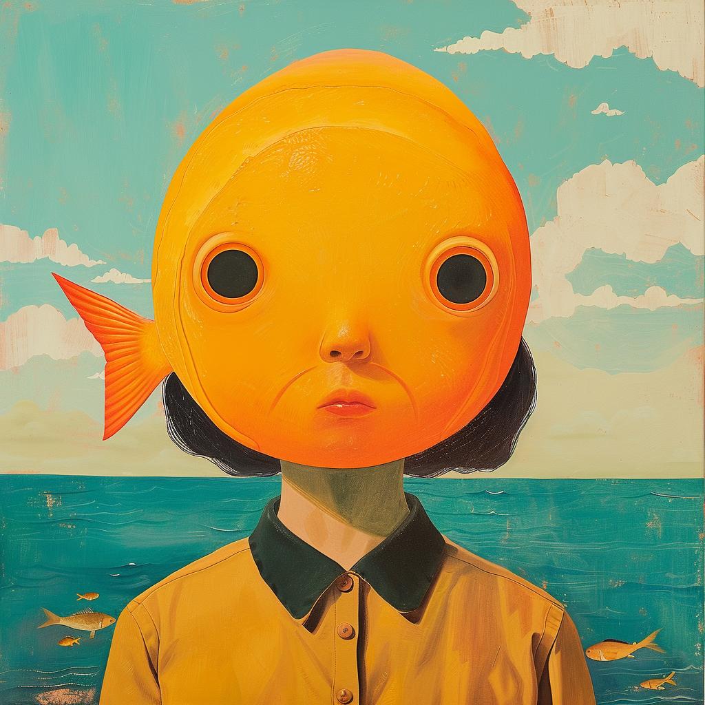 surreal  painting  fishface  Joan  Cornella  colorful  whimsical  mask  woman  art 1017846