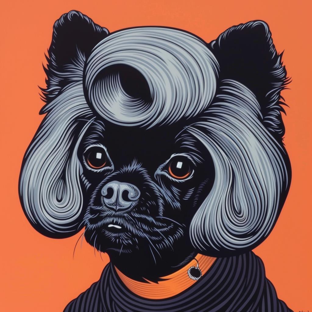 pomeranian  dog  painting  black  wig  background  cute  pet  colorful  chubby 973743