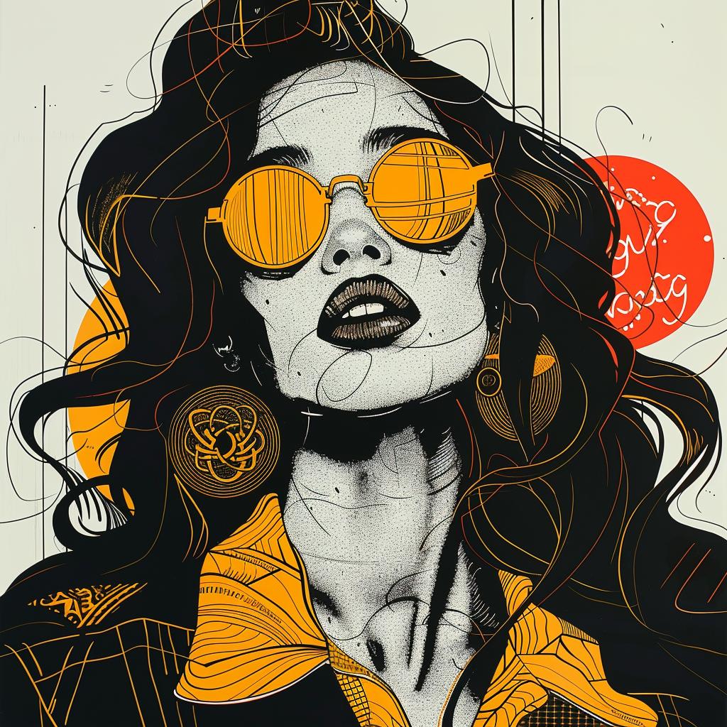 Pop Art  Kerry  Washington  sunglasses  yellow  jacket  long  hair  model  art 939006