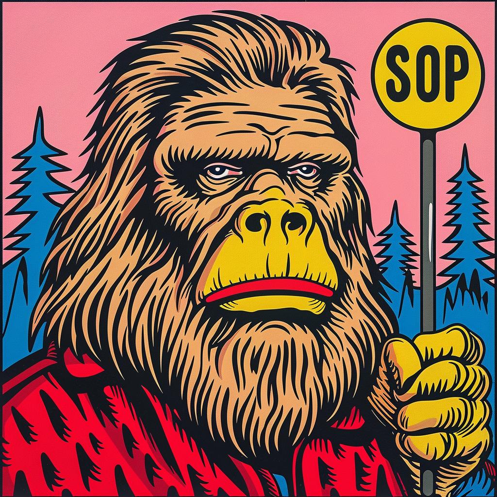 gorilla  poster  stop  sign  humorous  comical  design  artwork  character  illustration 962770