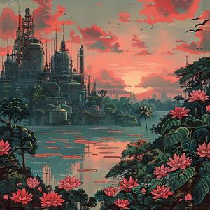 chromolithography  painting  city  flowers  trees  landscape  color  scenery  artwork  nature 1059973