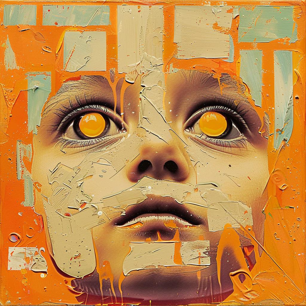 encaustic  paint  portrait  woman  face  colorful  eyes  orange  yellow  style 950601