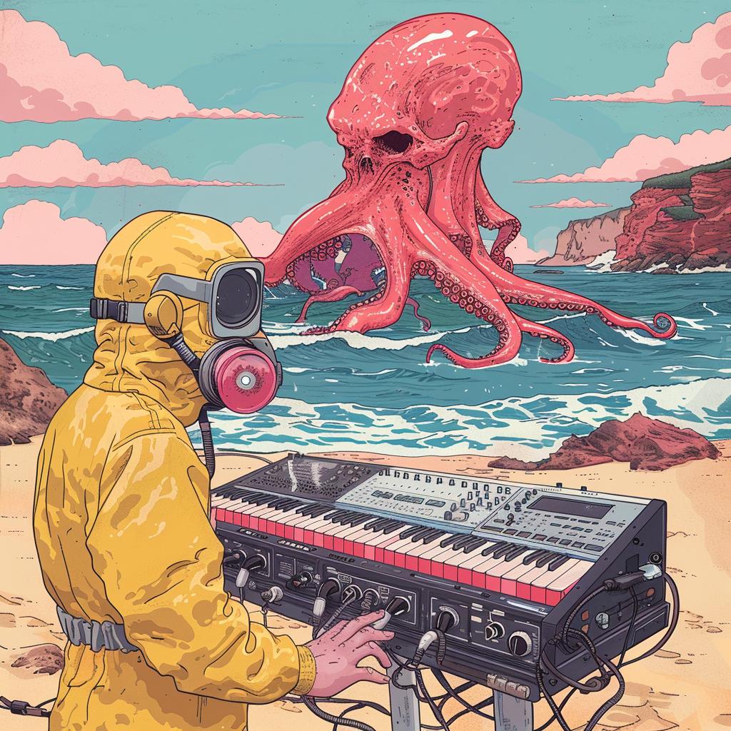 surreal  album  cover  hazmat  synth  beach  kaiju  octopus  Joan  Cornella 1018110