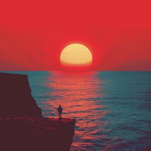 man  cliff  ocean  sunset  silhouette  nature  dramatic  colors  landscape  serene 1074025