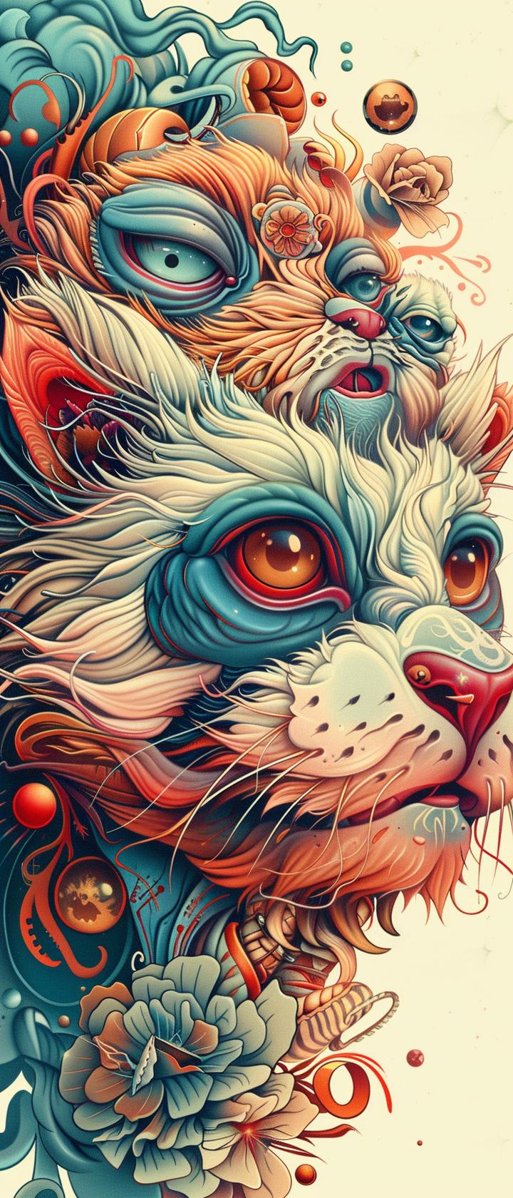 tiger  digital  art  Garbage  Pail  Kids  illustration  colorful  whimsical  animal 1028368