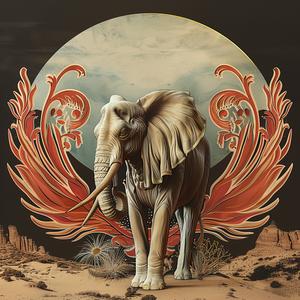elephant  desert  moon  round  chromolithography  nature  frame  night  serene  landscape 1056278