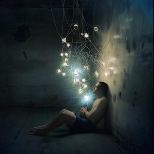 man  dark  lights  hanging  ceiling  surreal  photo  mood  introspection  loneliness 1036867
