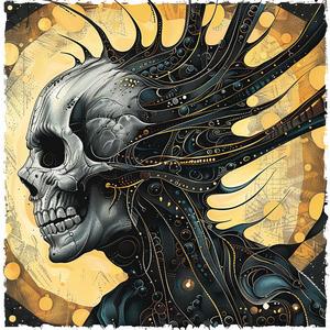 skull  hair  mechanical  vintage  comic  fusion  Art Nouveau  surrealism  pointillism  art 1076745