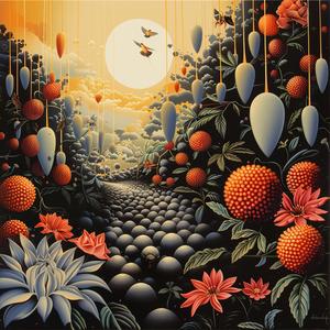 chromolithography  painting  flowers  fruit  garden  botanical  vibrant  nature  stilllife  colorful 1041285
