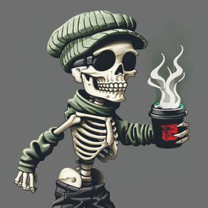 skeleton  character  VR  mask  hat  sweater  coffee  playful  technology  humor 1070854
