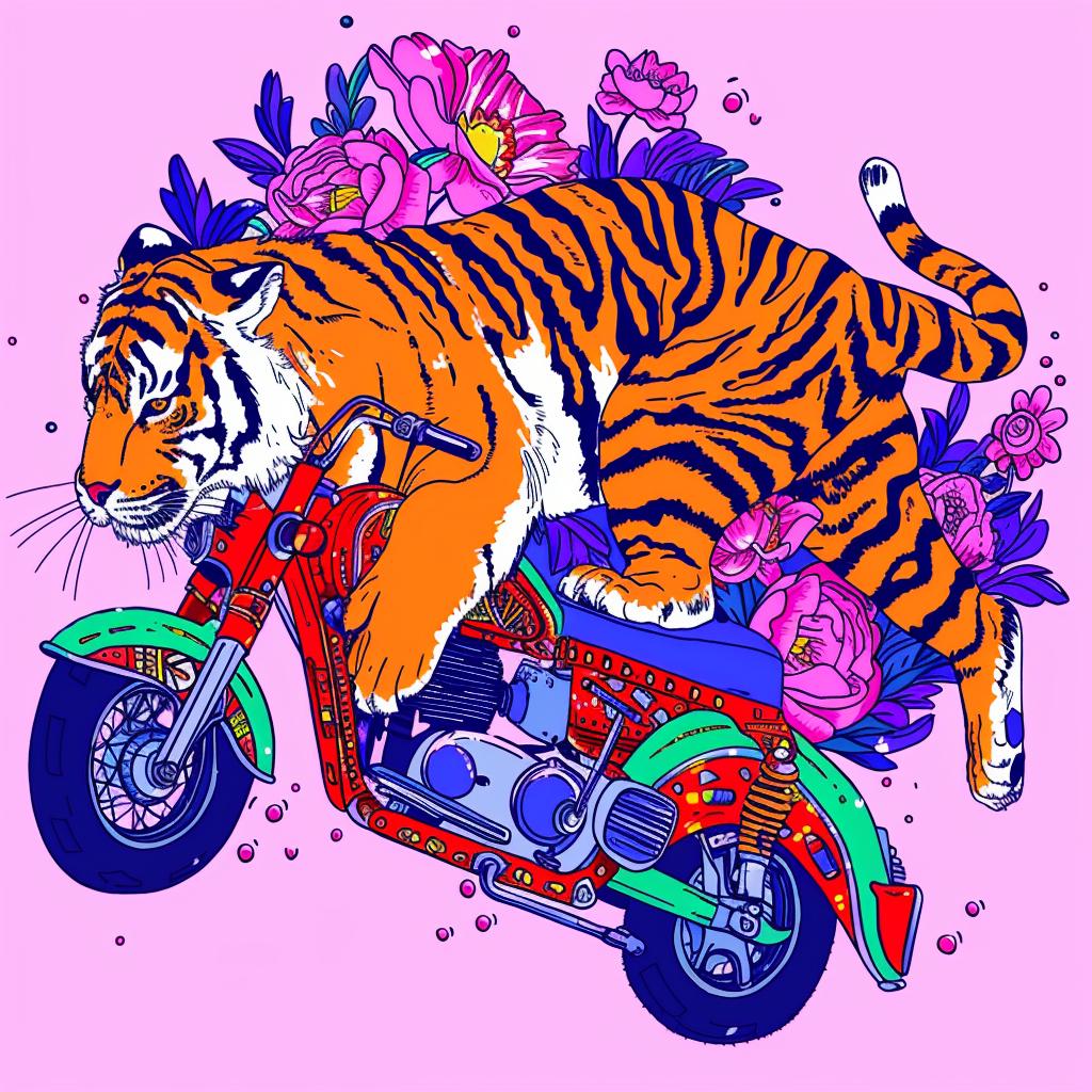 tiger  scooter  motorcycle  flowers  art  stylized  graphic  playful  animal  fun 1021953