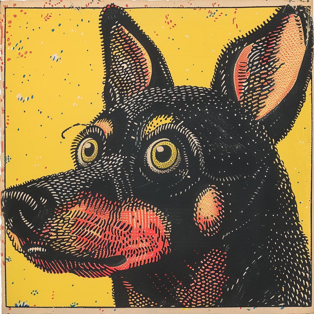 dog  yellow  background  Kandinsky  abstract  whimsical  bright  bold  graphic  colorful 917022