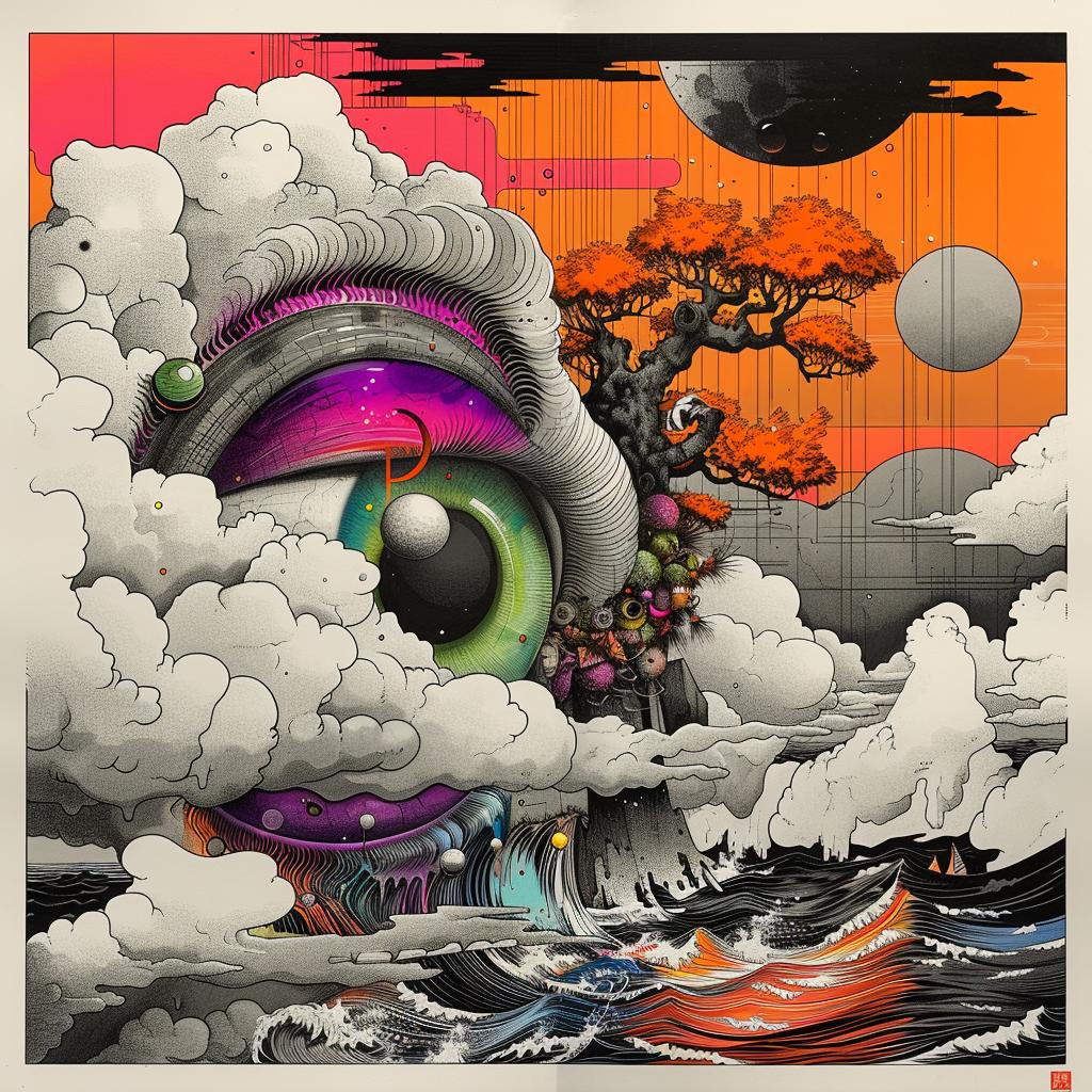 horror  poster  monster  Japanese  lettering  eye  clouds  ominous  graphic  design 1036397