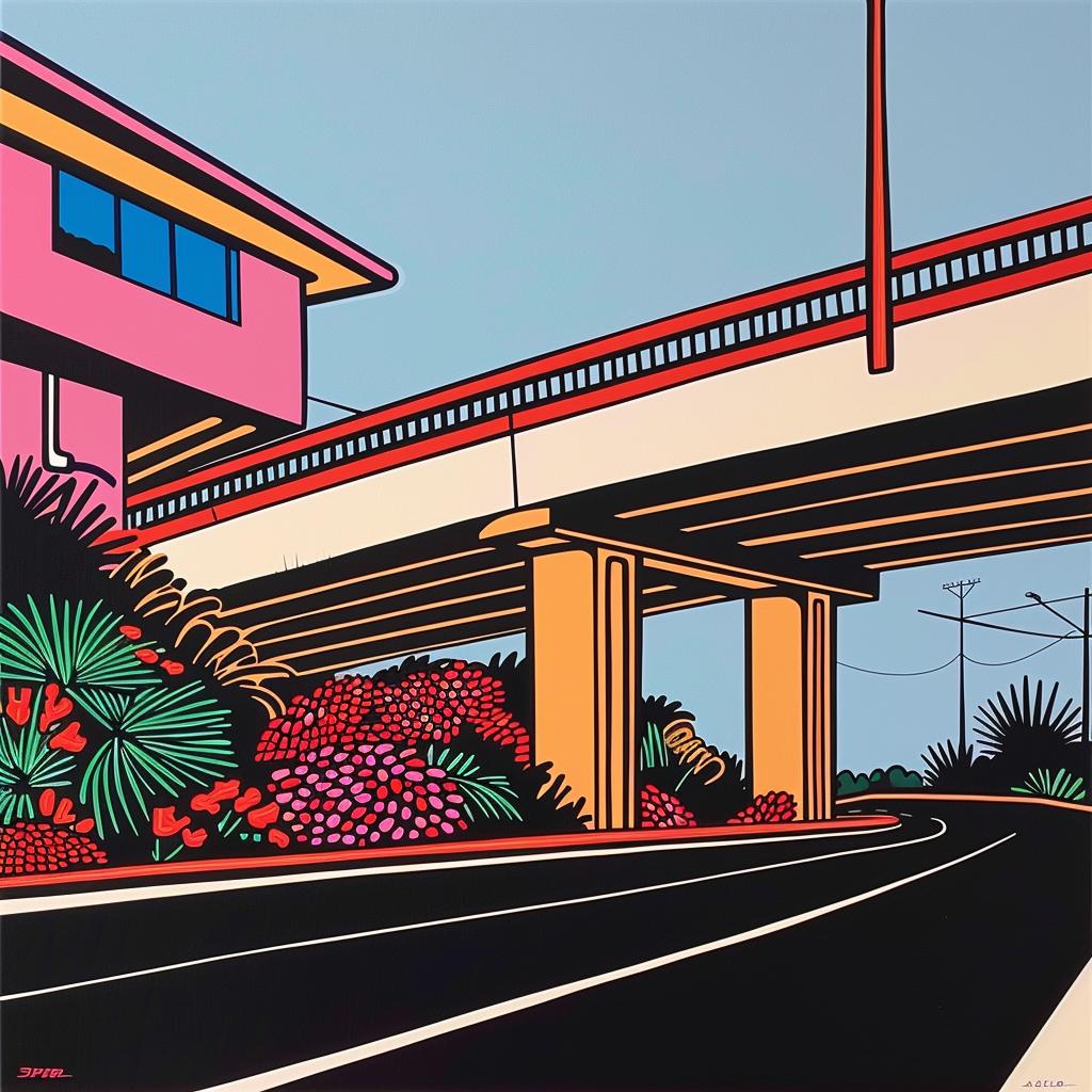 pink  house  bridge  painting  landscape  colorful  architecture  playful  structure  nature 1022238