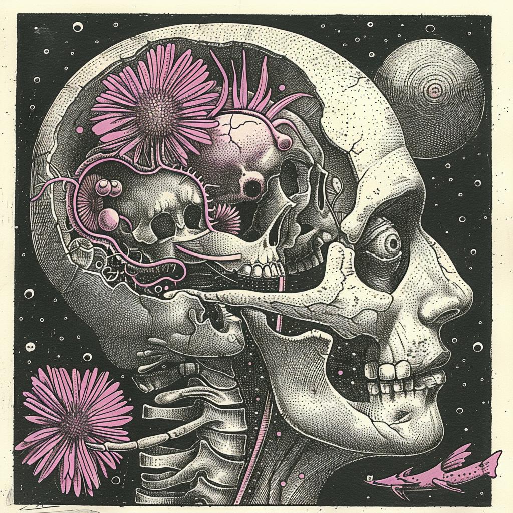dada  surreal  skull  flowers  creative  Japanese  Ukiyo-e  dark  symbolic  contrast 916212