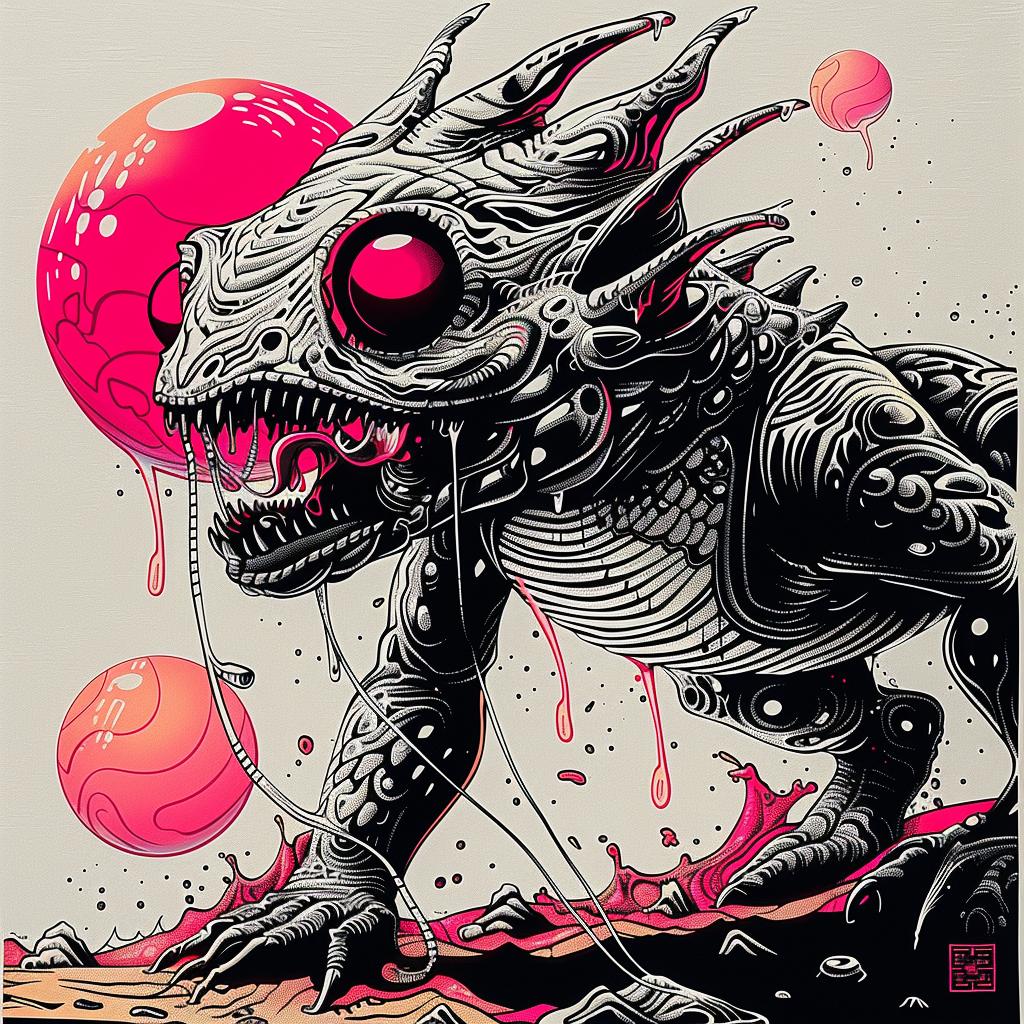 monster  black  white  painting  pink  eyes  surreal  artistic  illustration  unique 948841