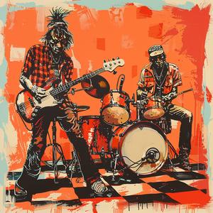 PRIMATES  punk  band  canvas  print  guitarist  bass  drummer  block  printing 1077077