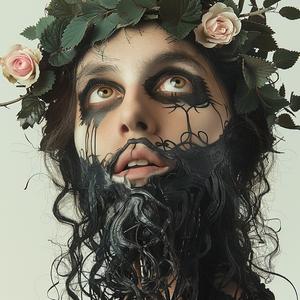 امرأة لحية أزهار وجه طباعة حجرية ملونة فن تصميم صورة جمال رسم توضيحي 1056402