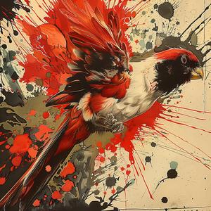 bird  red  painting  splatters  chromolithography  vibrant  nature  color  artwork  feathers 1055936