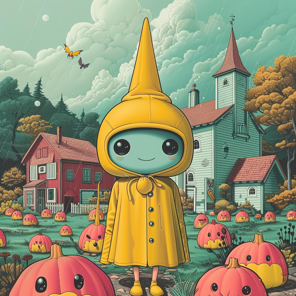 cartoon  raincoat  pumpkins  character  Nicoletta  Ceccoli  whimsical  illustration  darkarts  fantasy 924561
