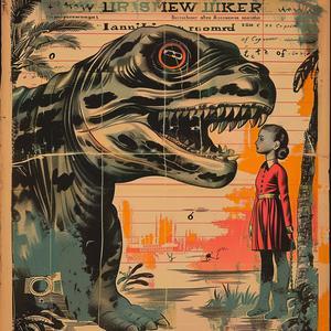 girl  dinosaur  poster  colorful  playful  illustration  whimsical  graphic  fantasy  art 1057289