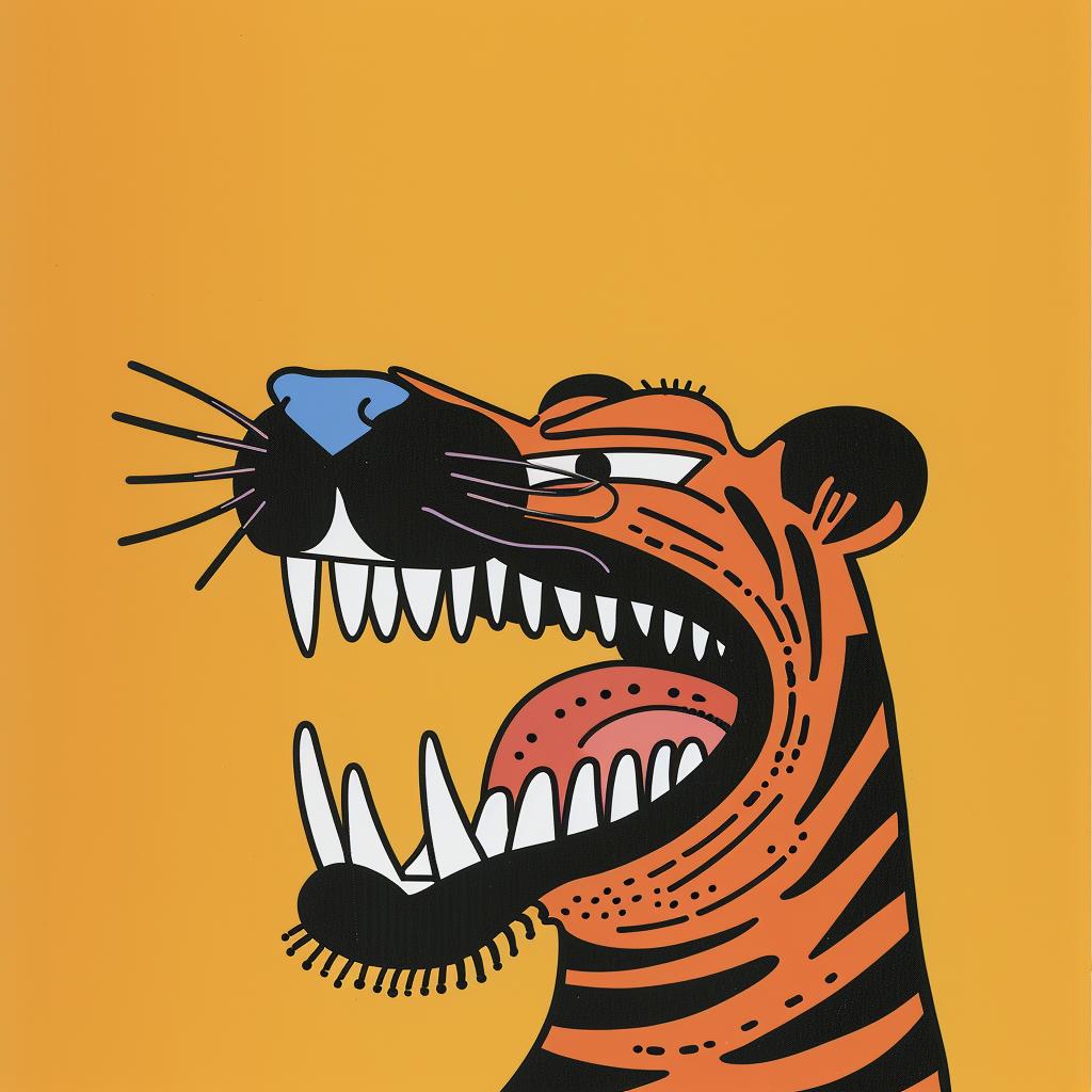 tiger  snarling  cartoon  mouth  open  teeth  colorful  animal  illustration  bold 1027335