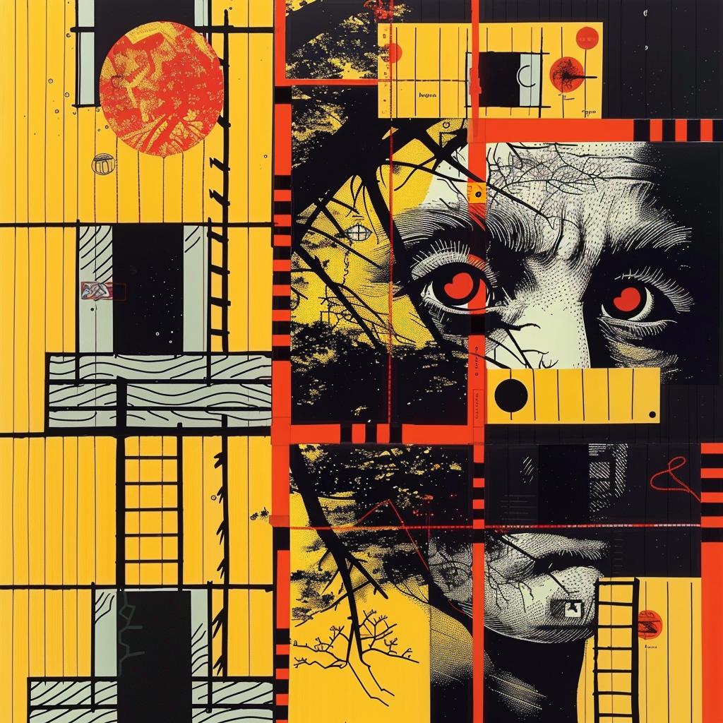 surreal  man  ladder  abstract  impressionism  Rauschenberg  red  eyes  graphic  art 968426