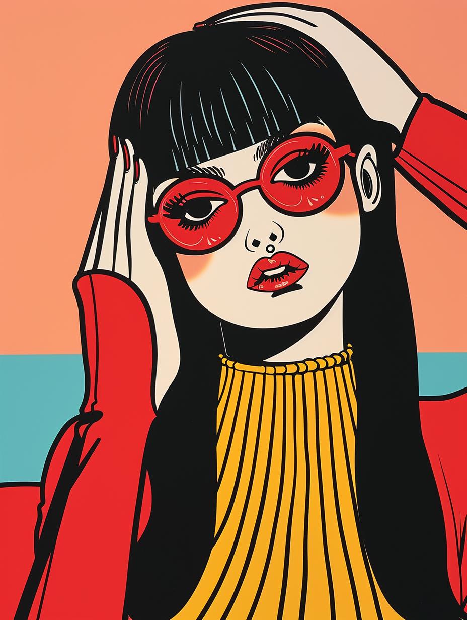 woman  yoga  full-body  pop-art  illustration  glasses  pose  vibrant  colorful  dynamic 943763