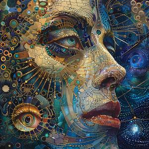 Cubism  Surrealism  pointillism  woman  stars  planets  face  naturalistic  spiritual  dark 1077157