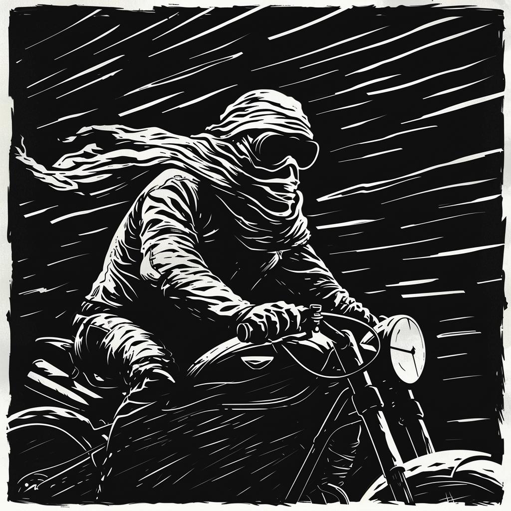 grim  reaper  motorcycle  scarf  goggles  black  white  drawing  stylized  macabre 1026058