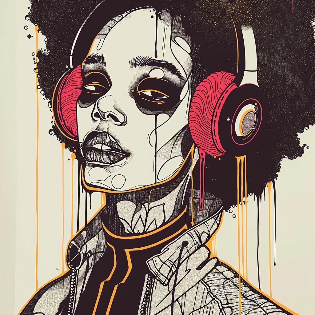 Pop  Art  DJ  afro  headphones  makeup  dripping  woman  drawing  portrait 939143