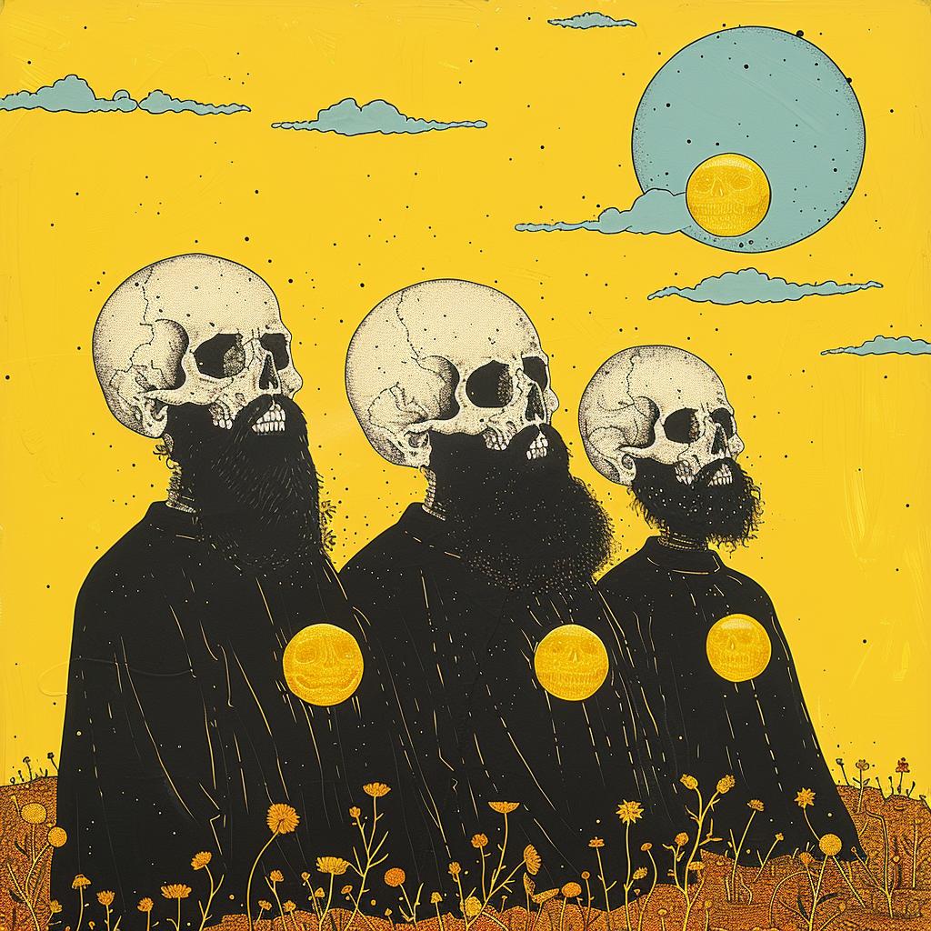 surreal  album  cover  occult  dark  arts  skulls  field  men  illustration 1019340