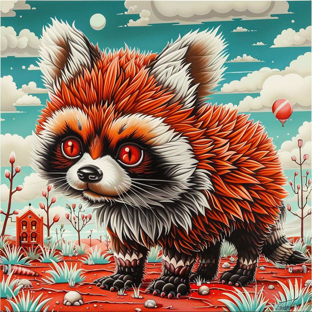 hybrid  creature  red  panda  lion  raccoon  desert  painting  colorful  nature 1033473