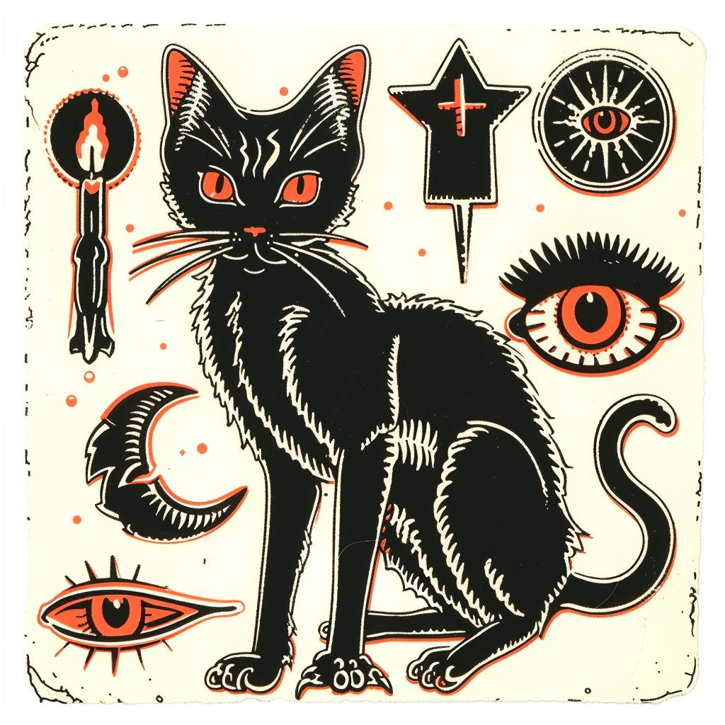 tattoo  black  cat  symbols  moon  dark  spiritual  art  McFarlane  Correll 932586