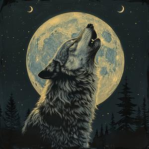 wolf  howling  moon  night  surreal  symbolist  screenprinting  dark  art  nature 1079072