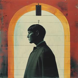 man  coat  red  door  standing  illustration  urban  chromolithography  contemporary  vibrant 1039876