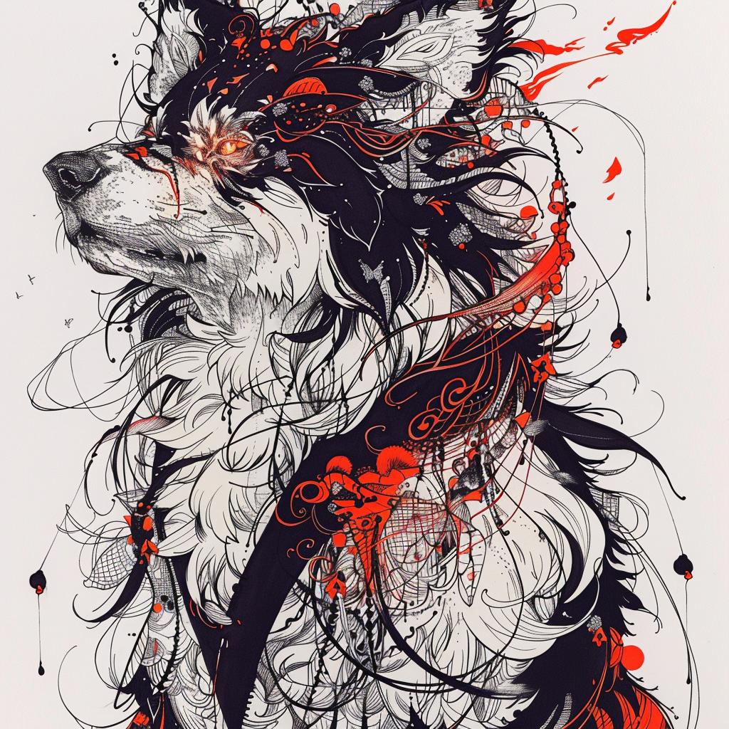 mythical  creature  dogs  hybrid  unique  fantastical  drawing  redflowers  blackflowers  canines 952796