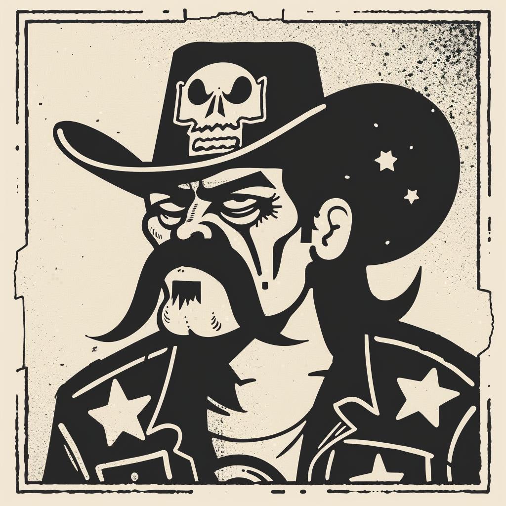 skull  cowboy  hat  moustache  vintage  poster  cartoon  graphic  art  illustration 938130